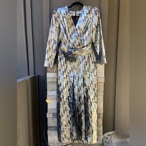 Vintage Designer Frank Kim Metallic Pleated Evening Dress With Original Belt